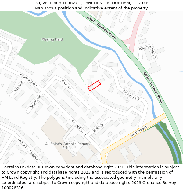 30, VICTORIA TERRACE, LANCHESTER, DURHAM, DH7 0JB: Location map and indicative extent of plot