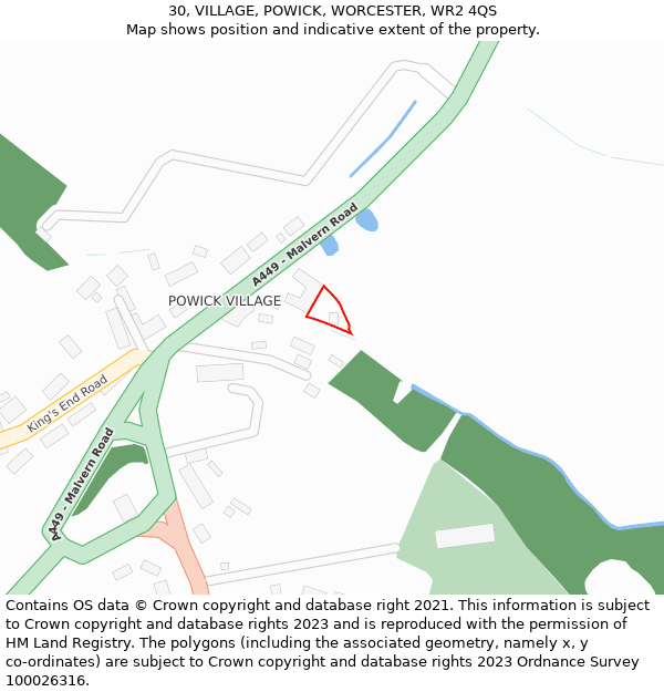 30, VILLAGE, POWICK, WORCESTER, WR2 4QS: Location map and indicative extent of plot
