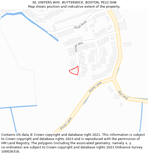 30, VINTERS WAY, BUTTERWICK, BOSTON, PE22 0HB: Location map and indicative extent of plot