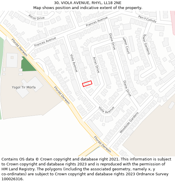 30, VIOLA AVENUE, RHYL, LL18 2NE: Location map and indicative extent of plot