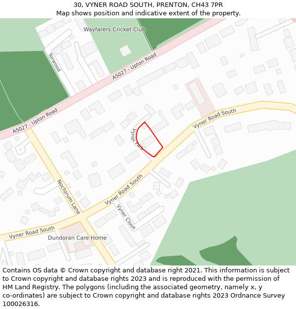 30, VYNER ROAD SOUTH, PRENTON, CH43 7PR: Location map and indicative extent of plot