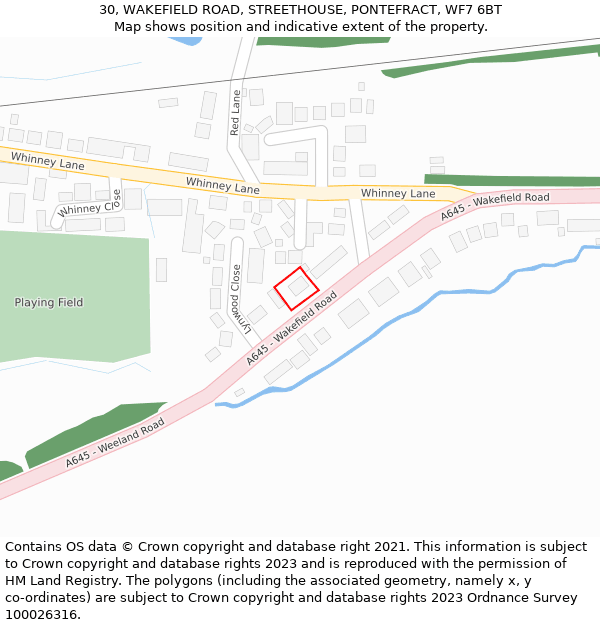 30, WAKEFIELD ROAD, STREETHOUSE, PONTEFRACT, WF7 6BT: Location map and indicative extent of plot