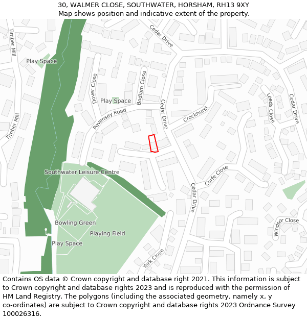 30, WALMER CLOSE, SOUTHWATER, HORSHAM, RH13 9XY: Location map and indicative extent of plot