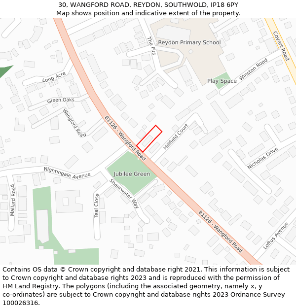 30, WANGFORD ROAD, REYDON, SOUTHWOLD, IP18 6PY: Location map and indicative extent of plot