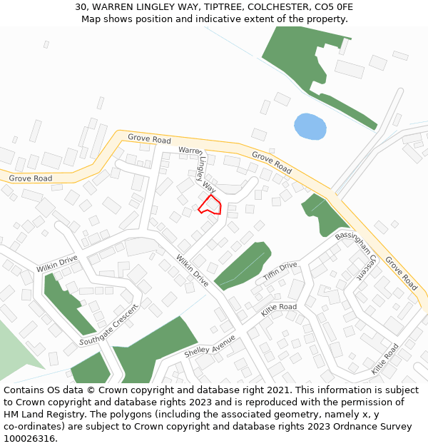 30, WARREN LINGLEY WAY, TIPTREE, COLCHESTER, CO5 0FE: Location map and indicative extent of plot