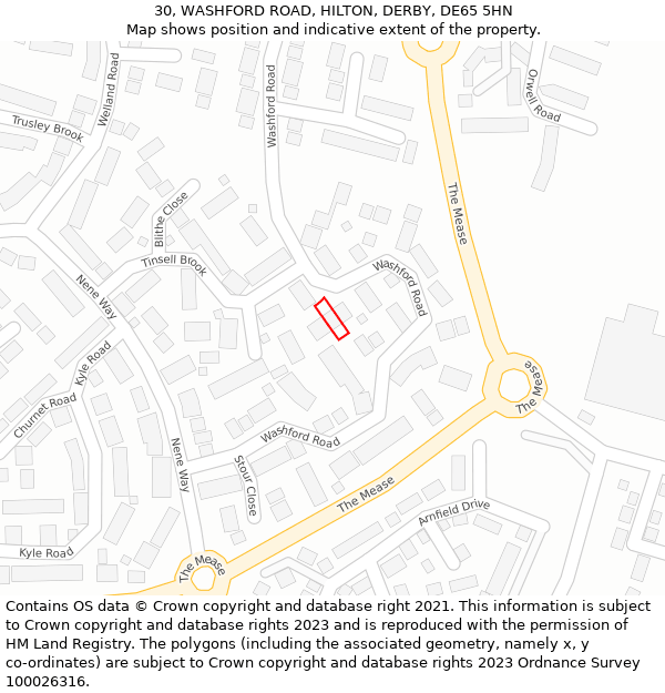 30, WASHFORD ROAD, HILTON, DERBY, DE65 5HN: Location map and indicative extent of plot