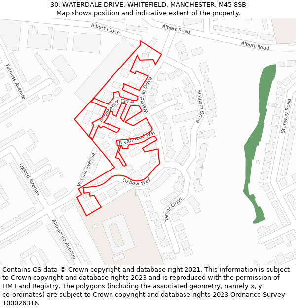 30, WATERDALE DRIVE, WHITEFIELD, MANCHESTER, M45 8SB: Location map and indicative extent of plot