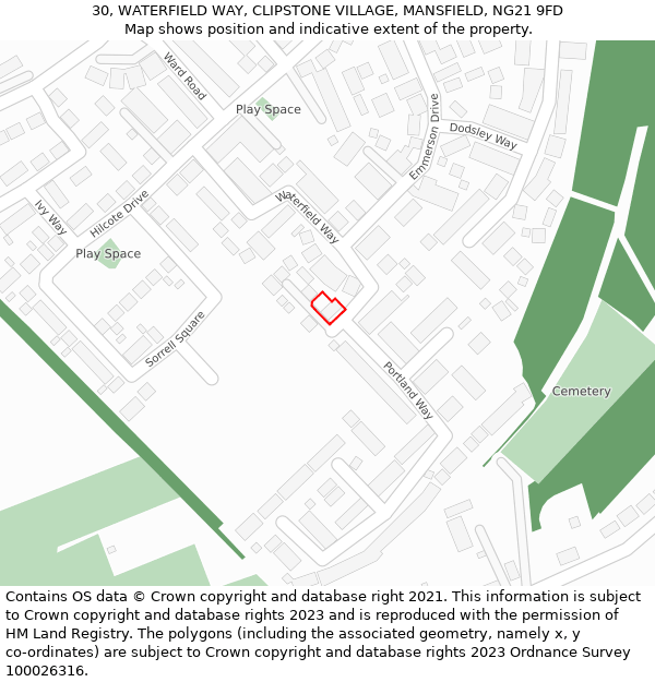 30, WATERFIELD WAY, CLIPSTONE VILLAGE, MANSFIELD, NG21 9FD: Location map and indicative extent of plot