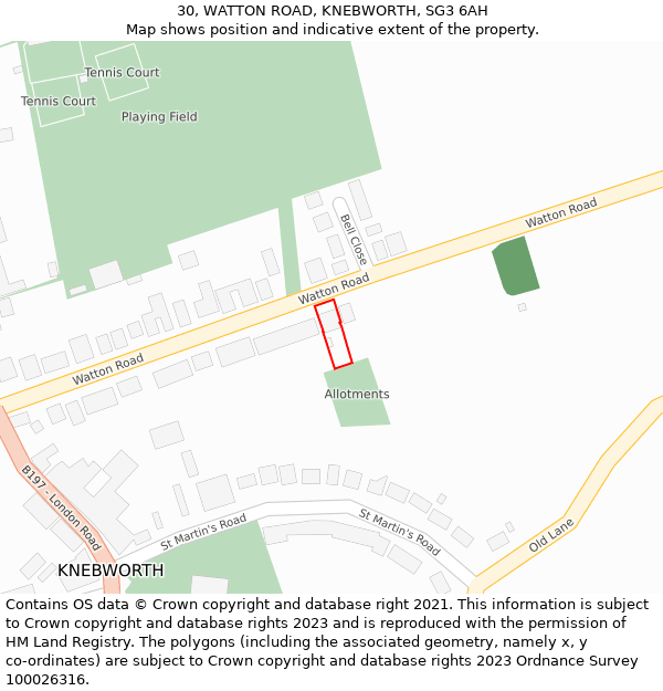 30, WATTON ROAD, KNEBWORTH, SG3 6AH: Location map and indicative extent of plot
