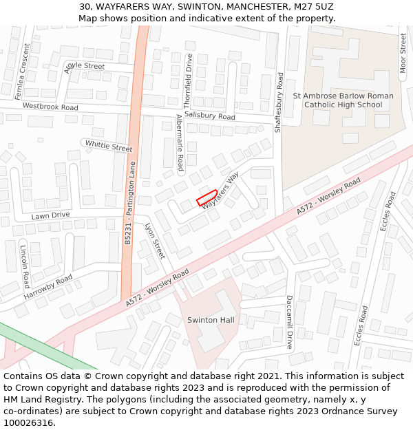 30, WAYFARERS WAY, SWINTON, MANCHESTER, M27 5UZ: Location map and indicative extent of plot