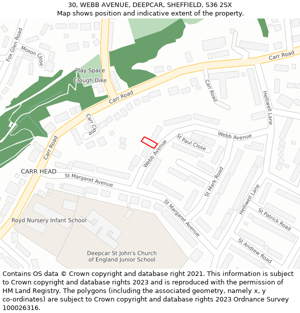 30, WEBB AVENUE, DEEPCAR, SHEFFIELD, S36 2SX: Location map and indicative extent of plot