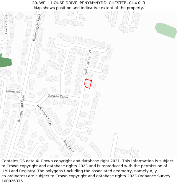 30, WELL HOUSE DRIVE, PENYMYNYDD, CHESTER, CH4 0LB: Location map and indicative extent of plot