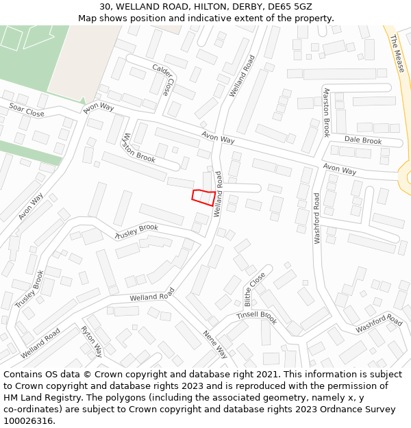 30, WELLAND ROAD, HILTON, DERBY, DE65 5GZ: Location map and indicative extent of plot