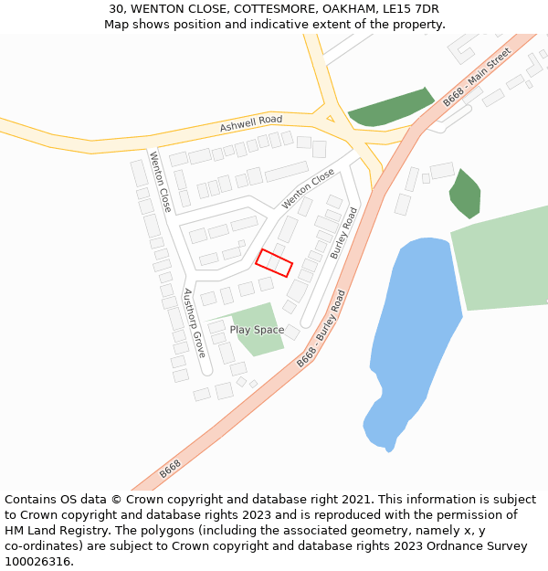 30, WENTON CLOSE, COTTESMORE, OAKHAM, LE15 7DR: Location map and indicative extent of plot