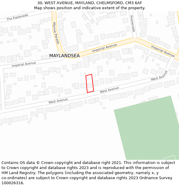 30, WEST AVENUE, MAYLAND, CHELMSFORD, CM3 6AF: Location map and indicative extent of plot