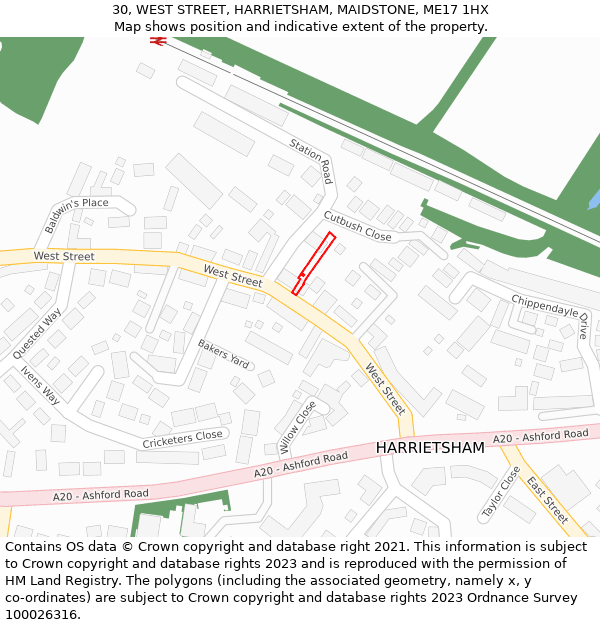 30, WEST STREET, HARRIETSHAM, MAIDSTONE, ME17 1HX: Location map and indicative extent of plot