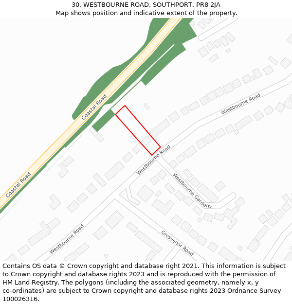 30, WESTBOURNE ROAD, SOUTHPORT, PR8 2JA: Location map and indicative extent of plot