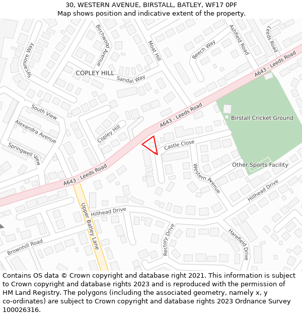 30, WESTERN AVENUE, BIRSTALL, BATLEY, WF17 0PF: Location map and indicative extent of plot