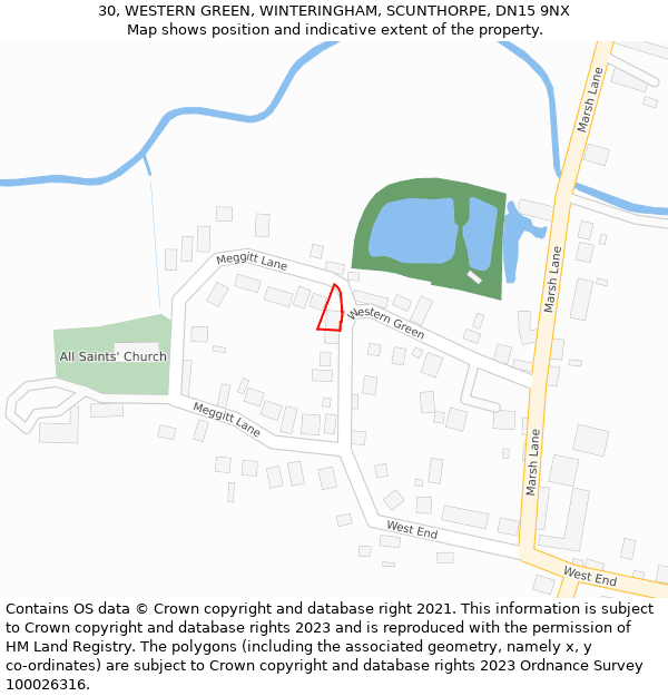 30, WESTERN GREEN, WINTERINGHAM, SCUNTHORPE, DN15 9NX: Location map and indicative extent of plot