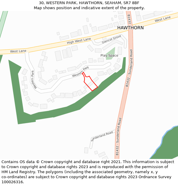 30, WESTERN PARK, HAWTHORN, SEAHAM, SR7 8BF: Location map and indicative extent of plot
