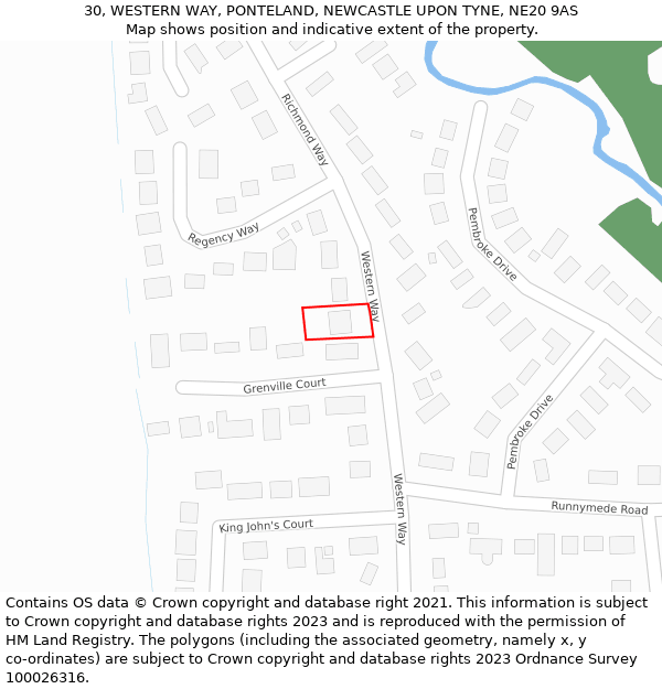 30, WESTERN WAY, PONTELAND, NEWCASTLE UPON TYNE, NE20 9AS: Location map and indicative extent of plot