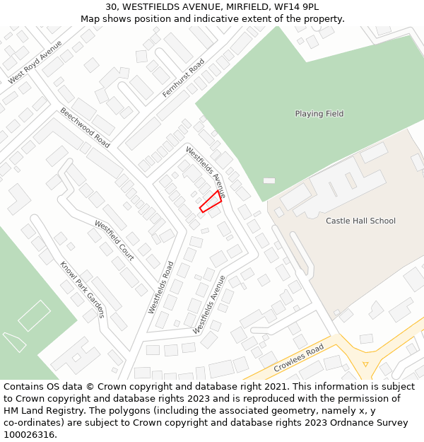 30, WESTFIELDS AVENUE, MIRFIELD, WF14 9PL: Location map and indicative extent of plot