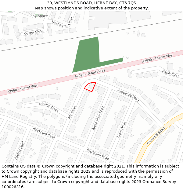 30, WESTLANDS ROAD, HERNE BAY, CT6 7QS: Location map and indicative extent of plot