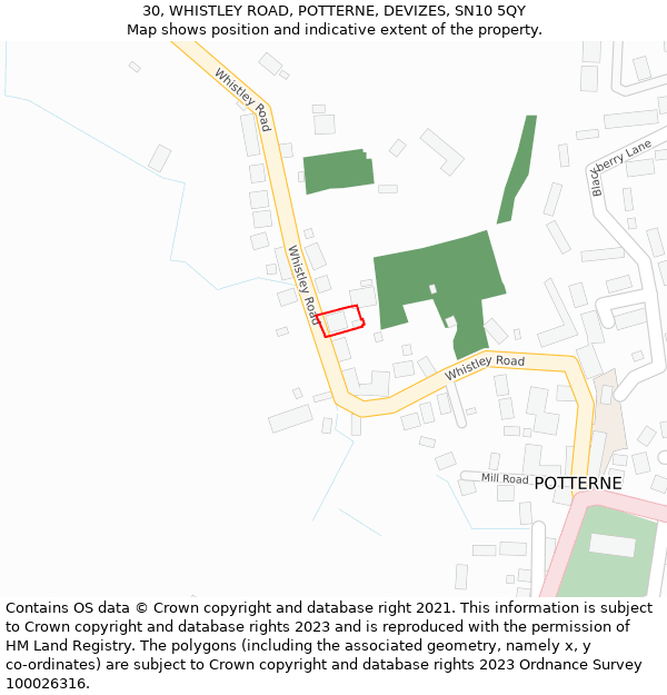 30, WHISTLEY ROAD, POTTERNE, DEVIZES, SN10 5QY: Location map and indicative extent of plot