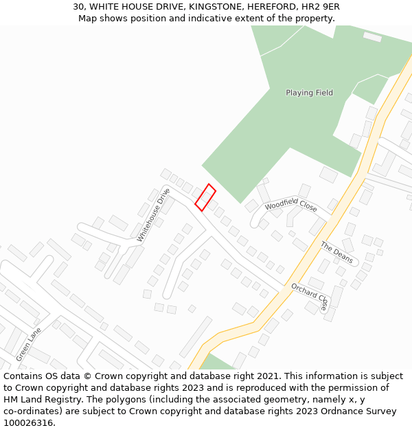 30, WHITE HOUSE DRIVE, KINGSTONE, HEREFORD, HR2 9ER: Location map and indicative extent of plot