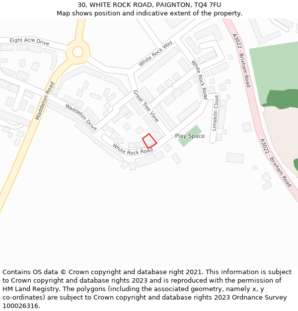 30, WHITE ROCK ROAD, PAIGNTON, TQ4 7FU: Location map and indicative extent of plot