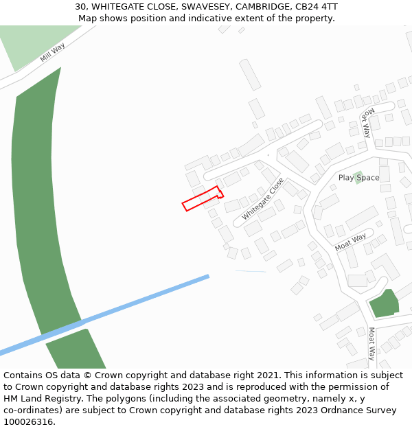 30, WHITEGATE CLOSE, SWAVESEY, CAMBRIDGE, CB24 4TT: Location map and indicative extent of plot