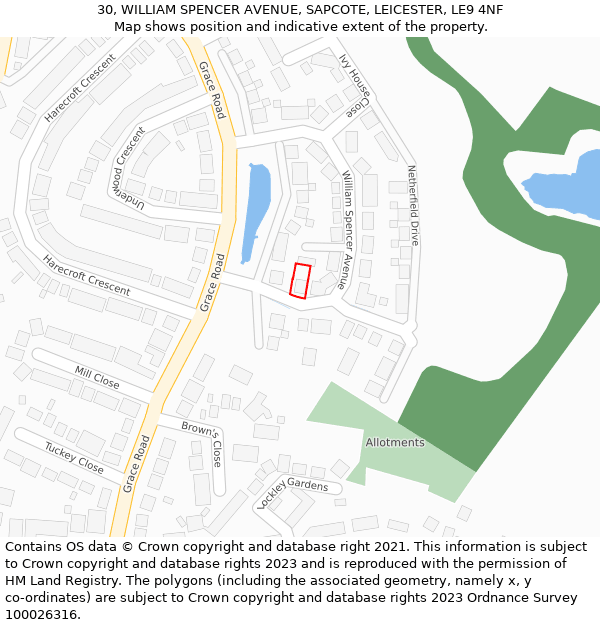 30, WILLIAM SPENCER AVENUE, SAPCOTE, LEICESTER, LE9 4NF: Location map and indicative extent of plot