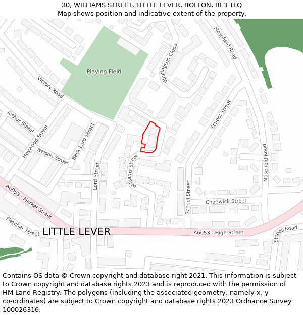 30, WILLIAMS STREET, LITTLE LEVER, BOLTON, BL3 1LQ: Location map and indicative extent of plot