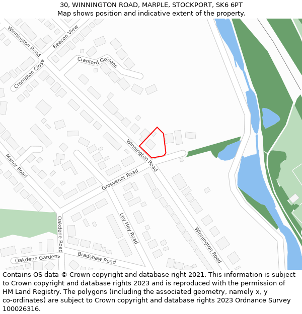 30, WINNINGTON ROAD, MARPLE, STOCKPORT, SK6 6PT: Location map and indicative extent of plot