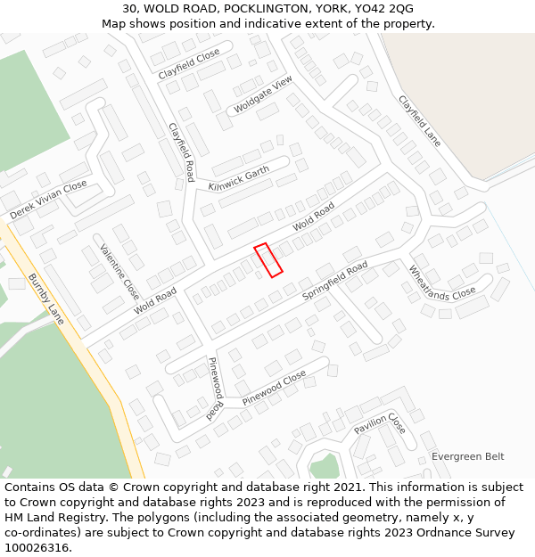 30, WOLD ROAD, POCKLINGTON, YORK, YO42 2QG: Location map and indicative extent of plot