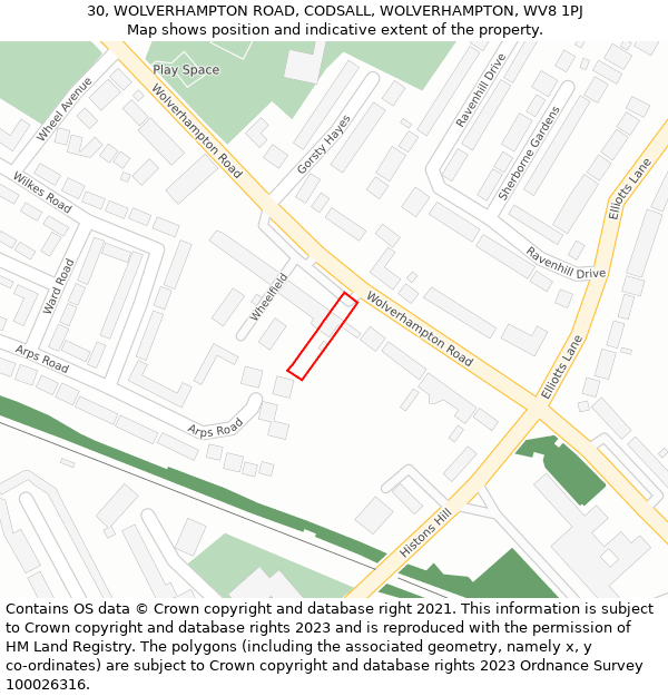 30, WOLVERHAMPTON ROAD, CODSALL, WOLVERHAMPTON, WV8 1PJ: Location map and indicative extent of plot