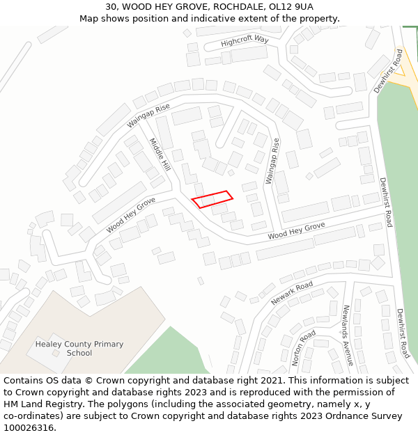 30, WOOD HEY GROVE, ROCHDALE, OL12 9UA: Location map and indicative extent of plot