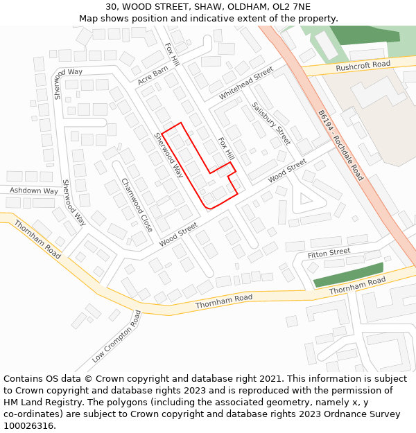 30, WOOD STREET, SHAW, OLDHAM, OL2 7NE: Location map and indicative extent of plot