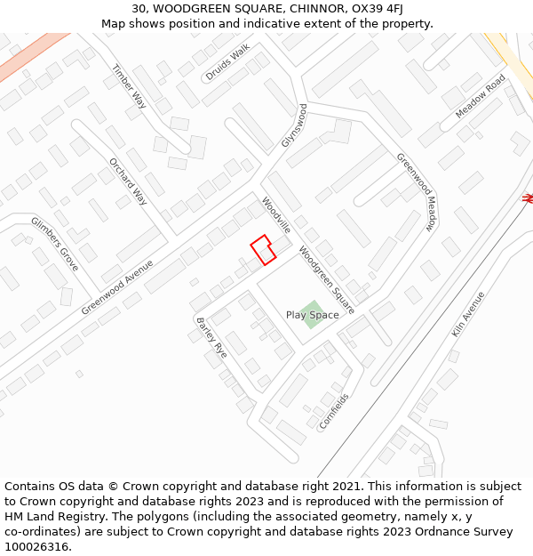 30, WOODGREEN SQUARE, CHINNOR, OX39 4FJ: Location map and indicative extent of plot