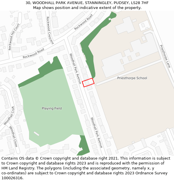 30, WOODHALL PARK AVENUE, STANNINGLEY, PUDSEY, LS28 7HF: Location map and indicative extent of plot