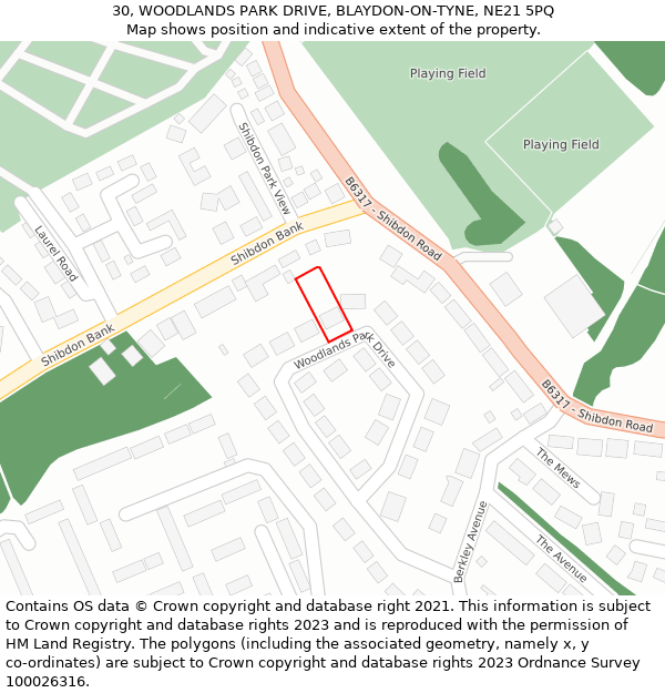 30, WOODLANDS PARK DRIVE, BLAYDON-ON-TYNE, NE21 5PQ: Location map and indicative extent of plot