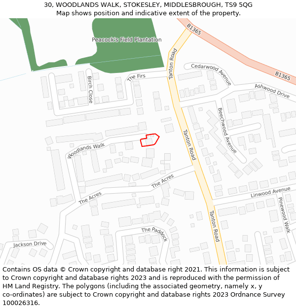 30, WOODLANDS WALK, STOKESLEY, MIDDLESBROUGH, TS9 5QG: Location map and indicative extent of plot