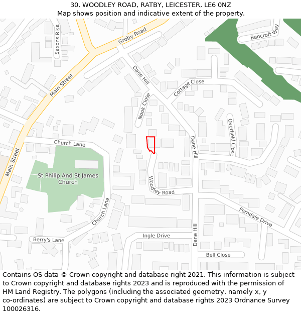 30, WOODLEY ROAD, RATBY, LEICESTER, LE6 0NZ: Location map and indicative extent of plot