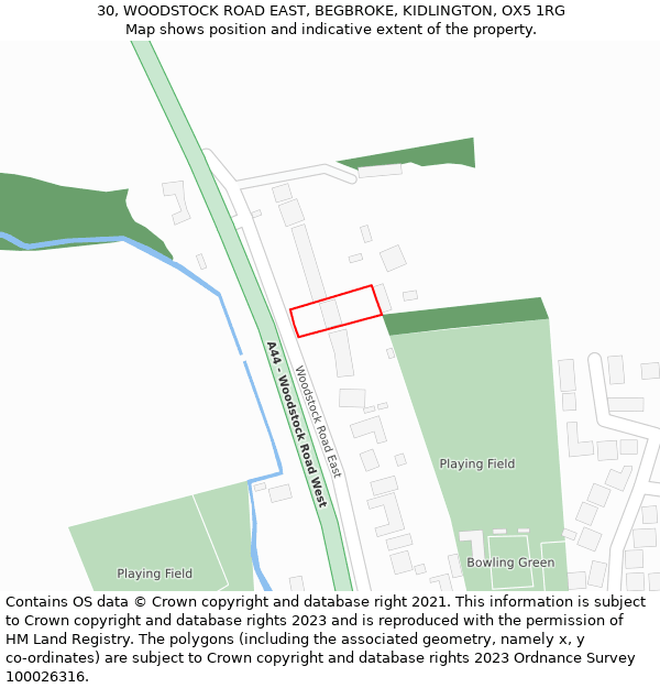 30, WOODSTOCK ROAD EAST, BEGBROKE, KIDLINGTON, OX5 1RG: Location map and indicative extent of plot