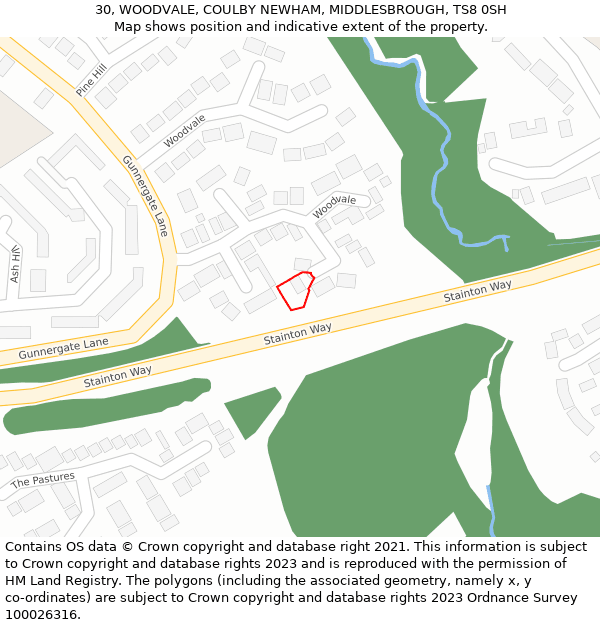 30, WOODVALE, COULBY NEWHAM, MIDDLESBROUGH, TS8 0SH: Location map and indicative extent of plot