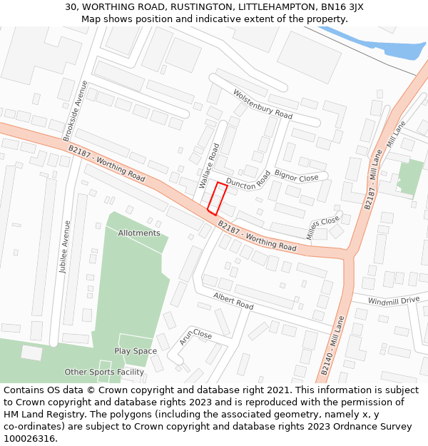 30, WORTHING ROAD, RUSTINGTON, LITTLEHAMPTON, BN16 3JX: Location map and indicative extent of plot