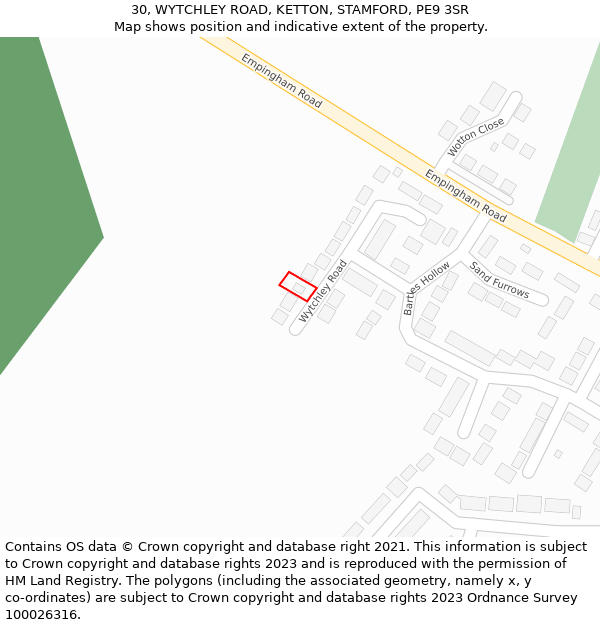 30, WYTCHLEY ROAD, KETTON, STAMFORD, PE9 3SR: Location map and indicative extent of plot