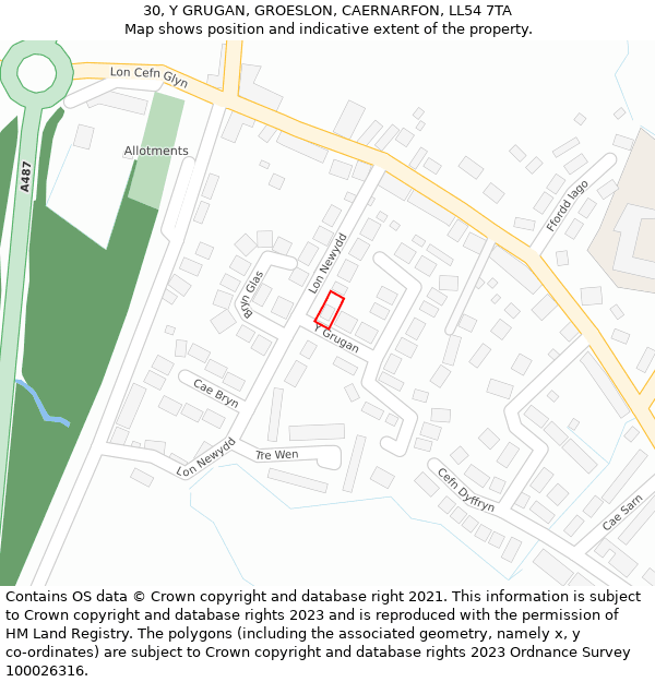 30, Y GRUGAN, GROESLON, CAERNARFON, LL54 7TA: Location map and indicative extent of plot
