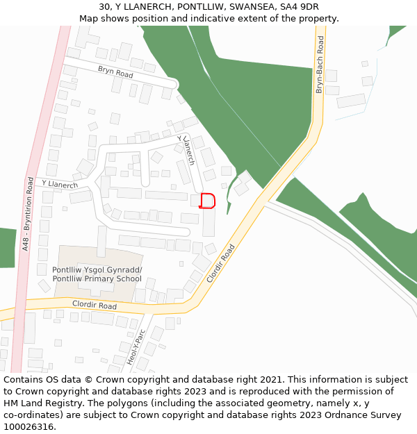 30, Y LLANERCH, PONTLLIW, SWANSEA, SA4 9DR: Location map and indicative extent of plot