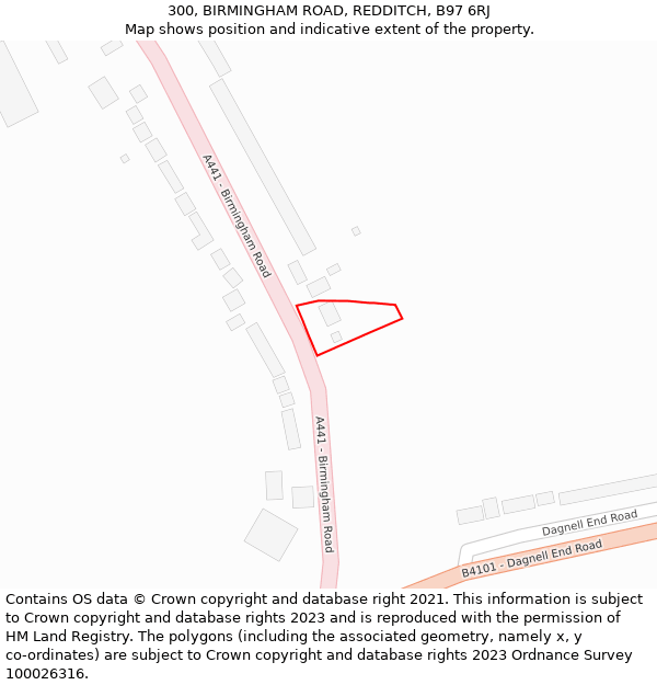 300, BIRMINGHAM ROAD, REDDITCH, B97 6RJ: Location map and indicative extent of plot